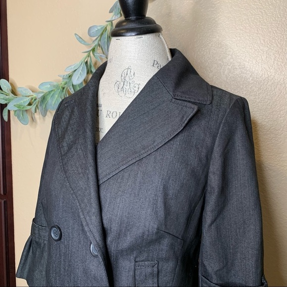 Ann Taylor LOFT ~ Dark Wash Denim Pea Coat With Gathered 3/4 Sleeves Size 8 - Picture 2 of 9